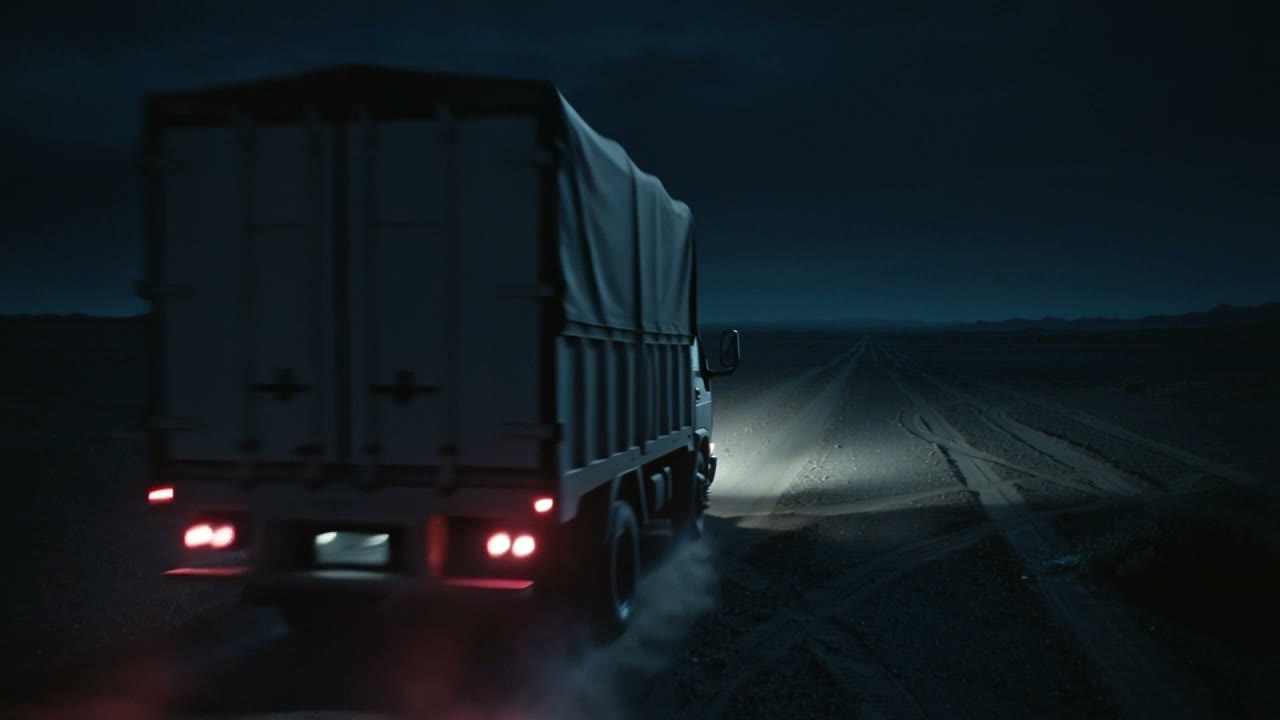 Night truck at a loading yard.